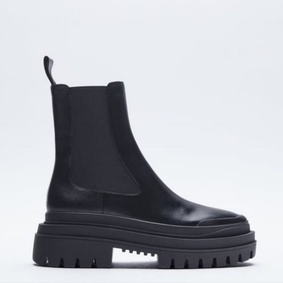 Zara Shoes - HUGE PRICE DROP Zara Low Heeled Leather Ankle Boots Lug Sole